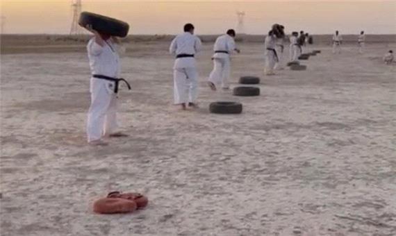 تمرین نماینده کاراته خوزستان در سوپرلیگ کشور در بیابان‌!